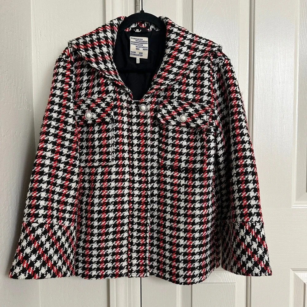 Baum und Pferdgarten Hampden Houndstooth Shacket -‎ Red/Black/Cream - Size 36